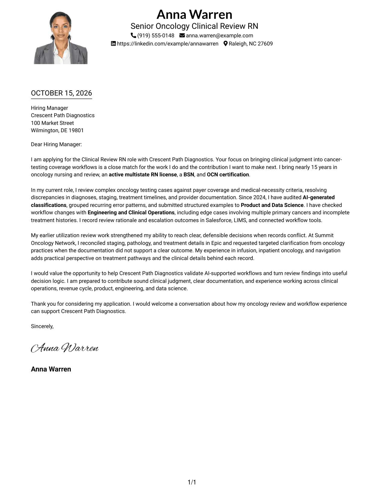 Cover letter example — page 1