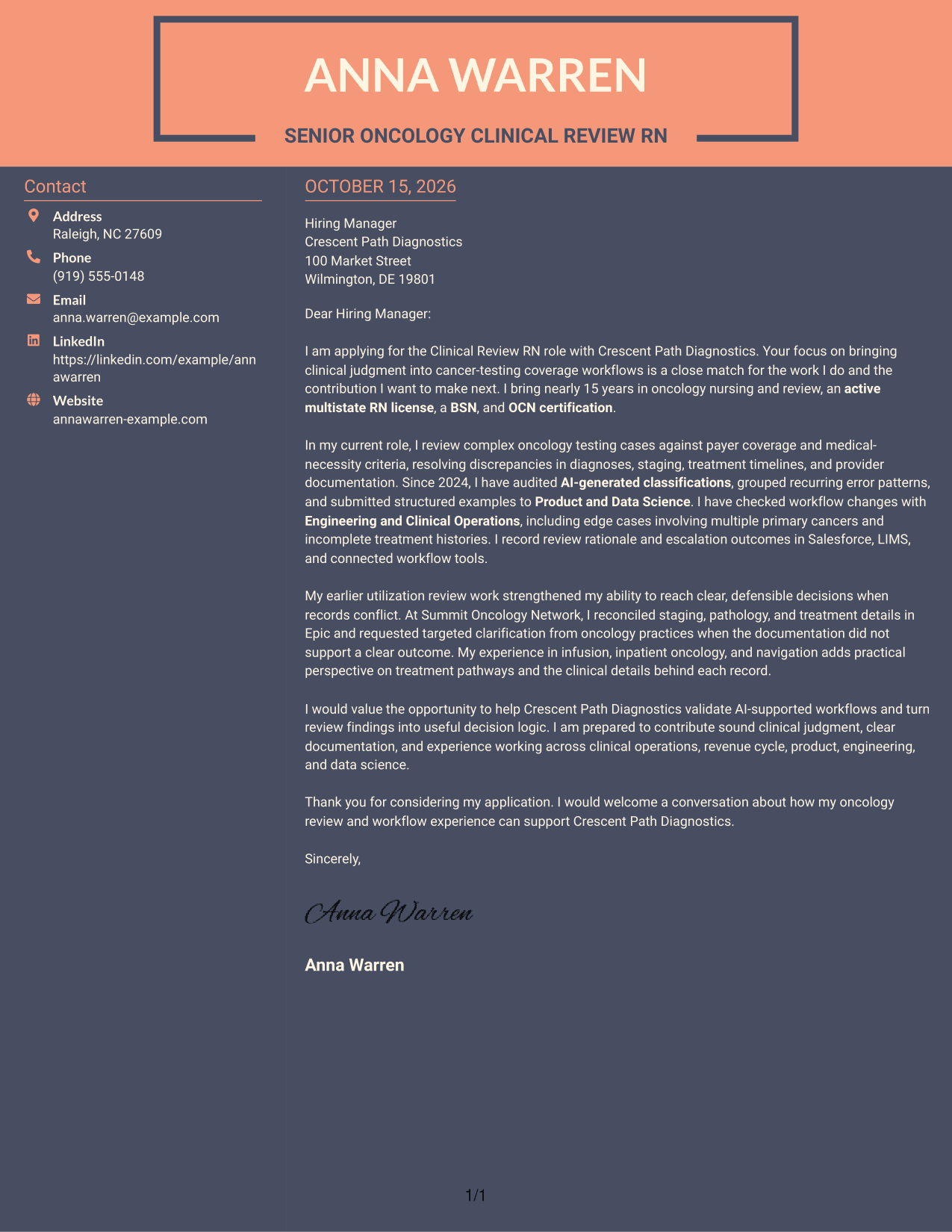 Cover letter example — page 1