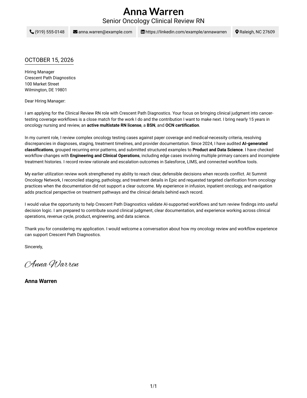 Cover letter example — page 1