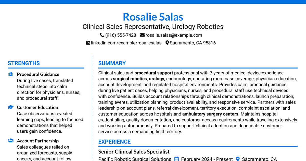 7 Clinical Sales Representative - Monarch Resume Templates with Example