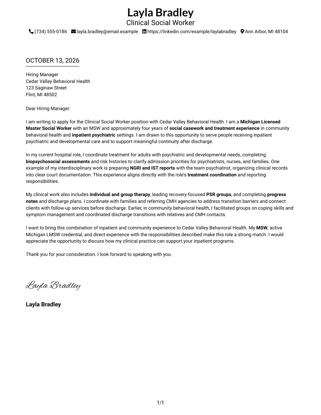 Cover Letter Example Page 1
