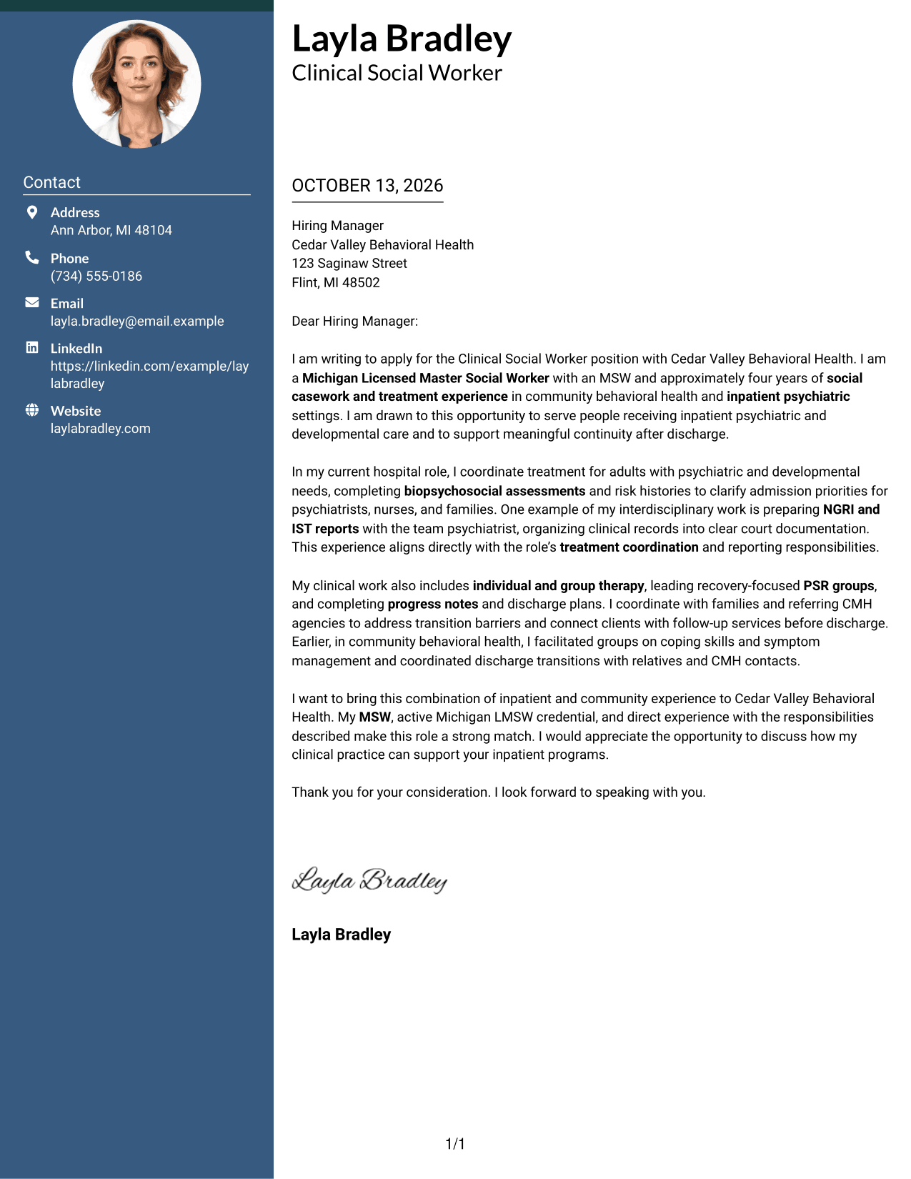 Cover Letter Example Page 1