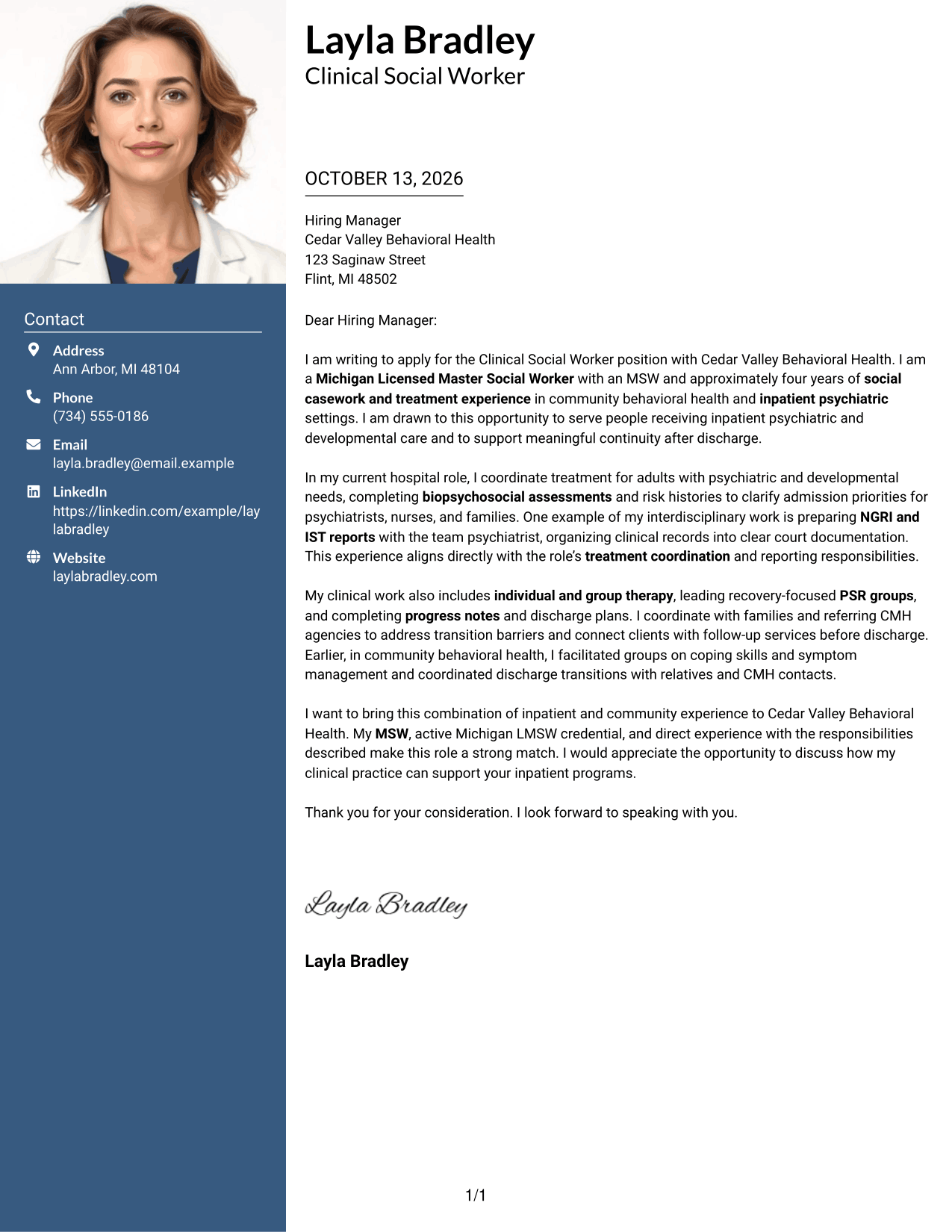 Cover Letter Example Page 1