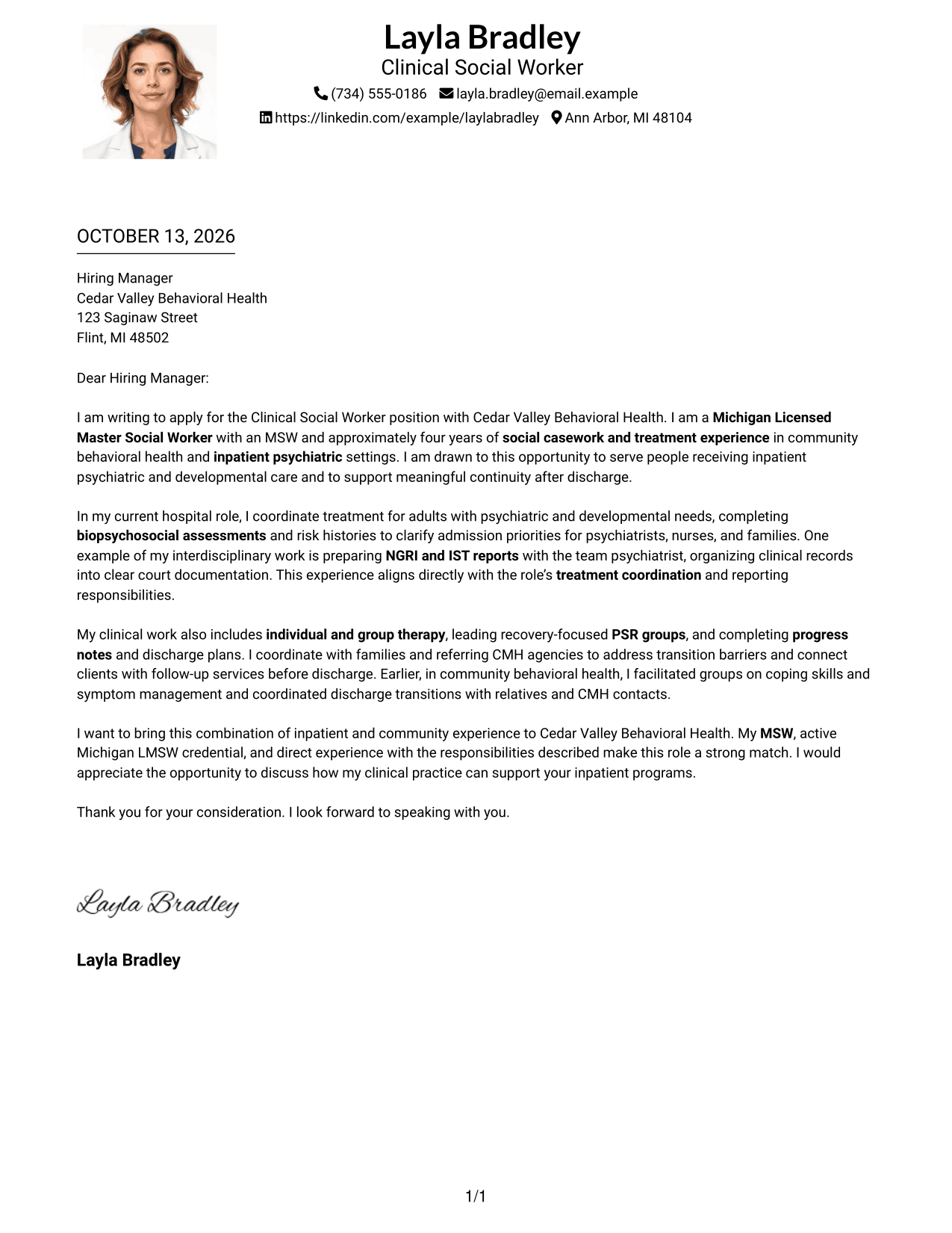 Cover Letter Example Page 1