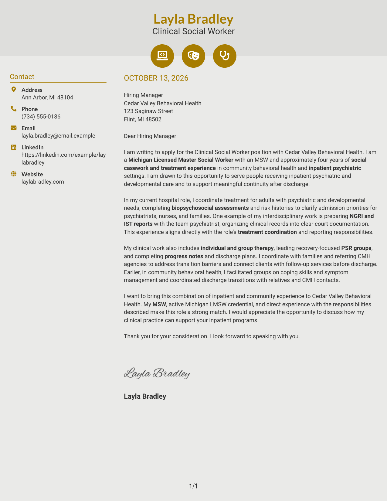 Cover Letter Example Page 1