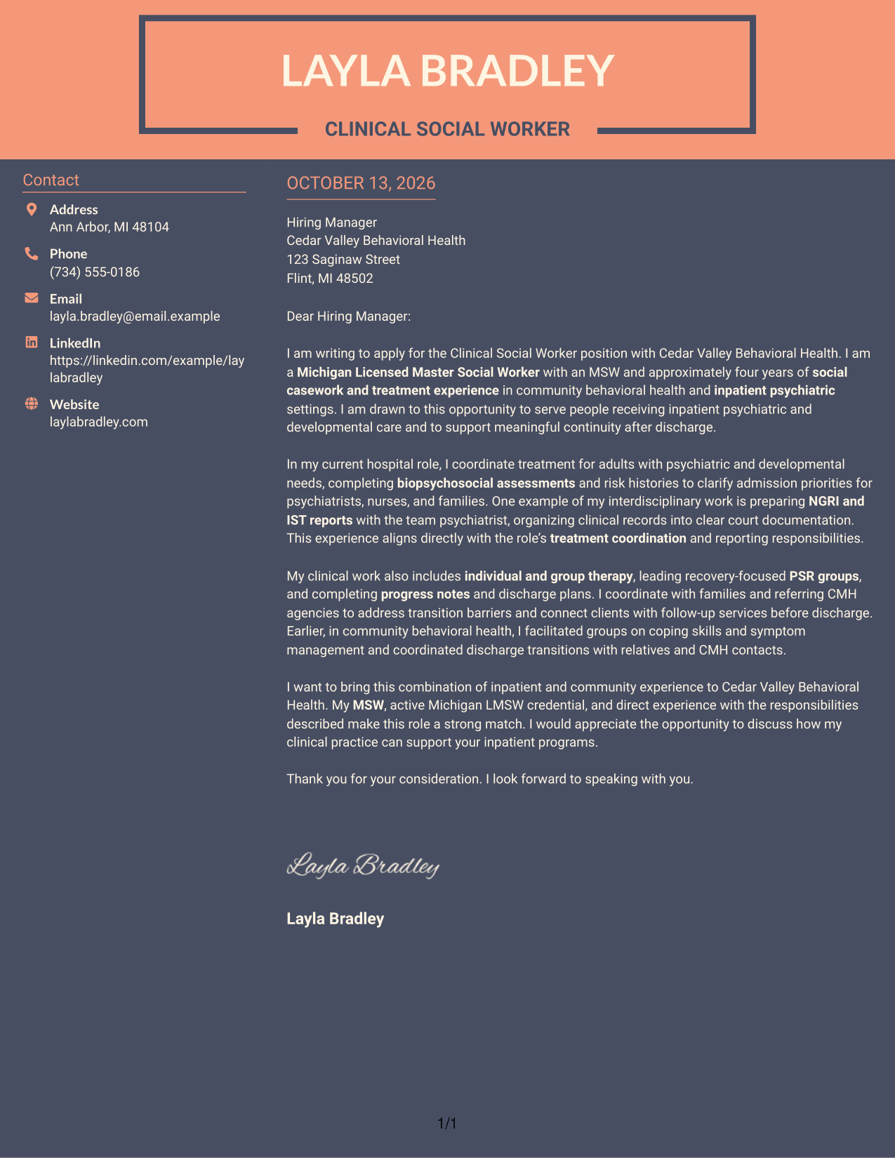 Cover Letter Example Page 1
