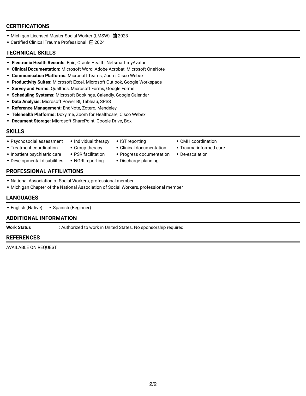 Resume Example Page 2