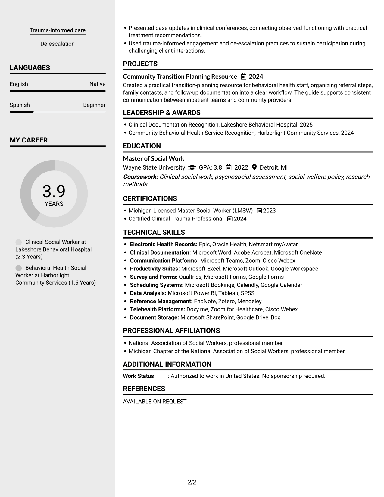 Resume Example Page 2