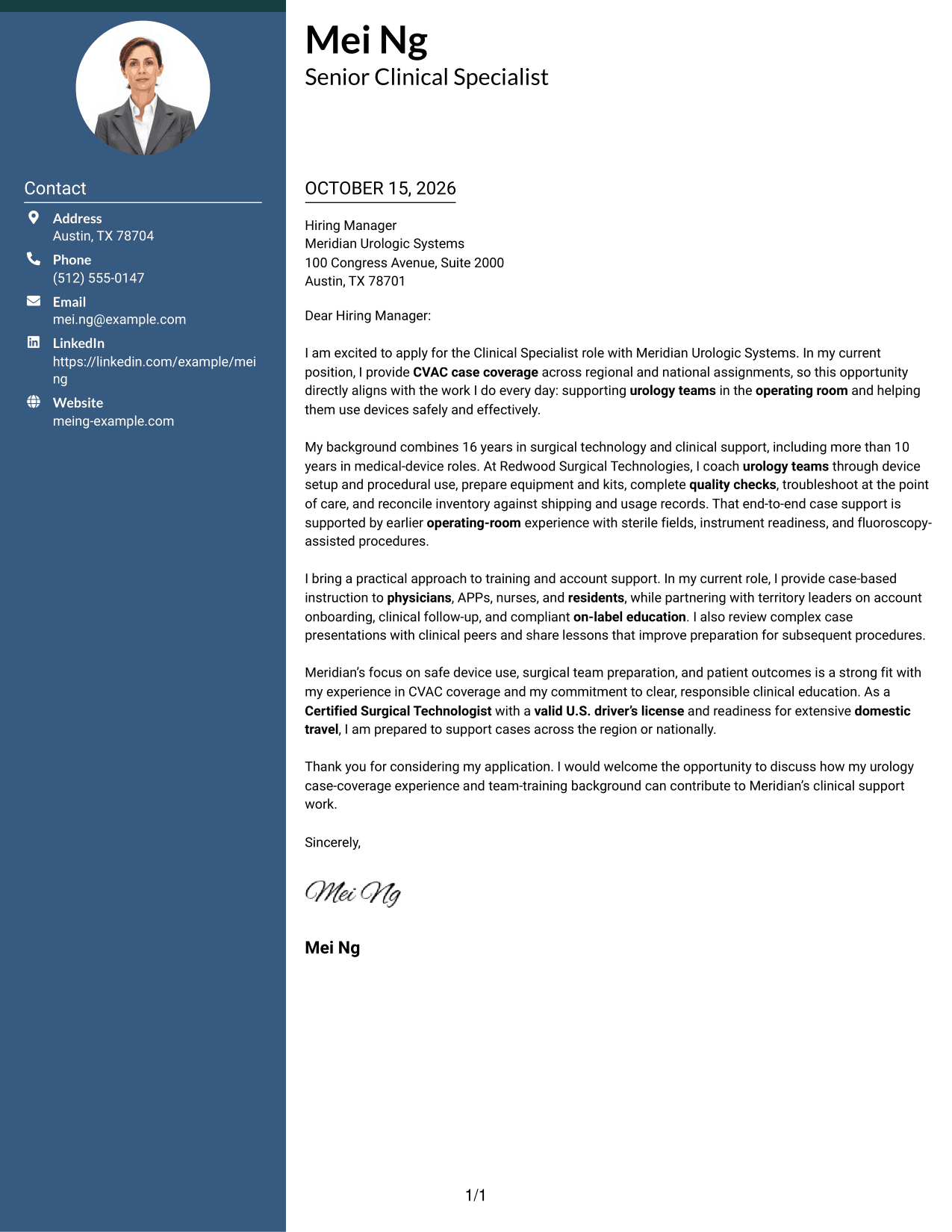 Cover letter example — page 1