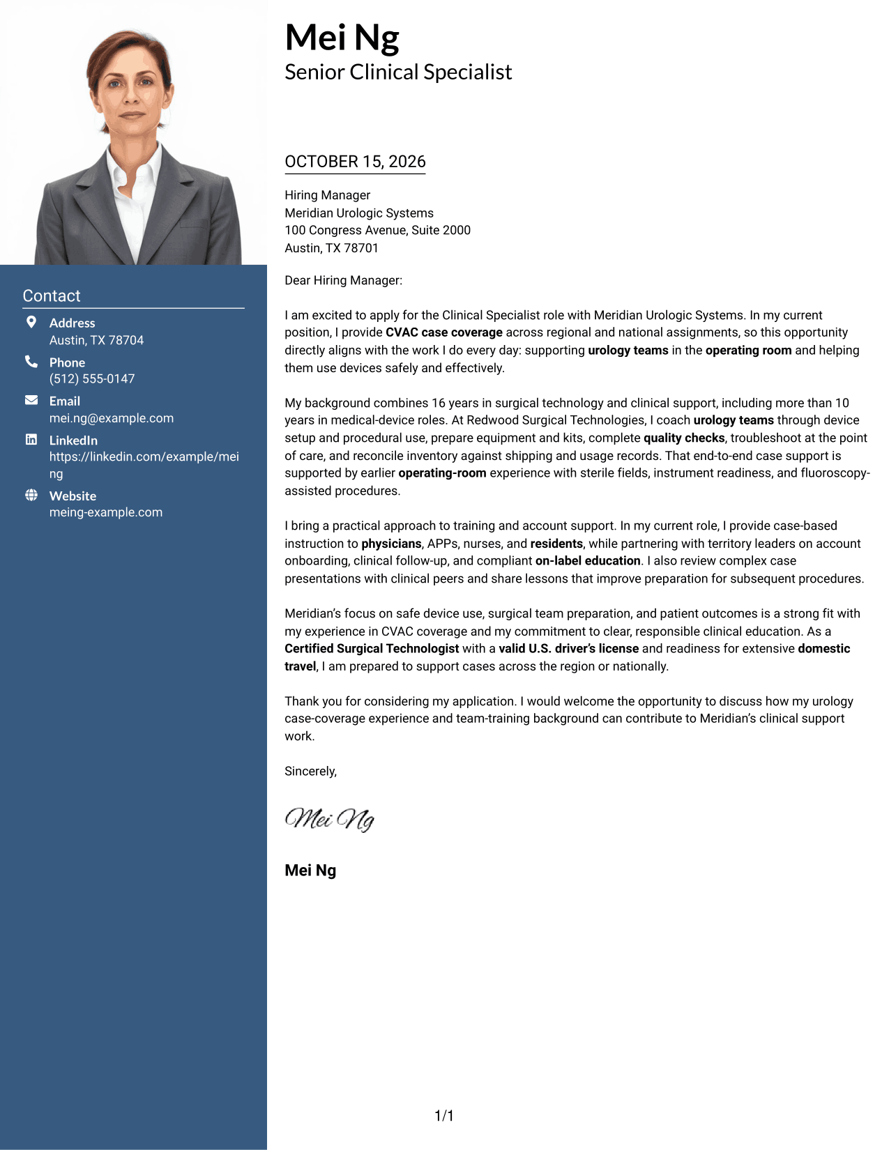 Cover letter example — page 1