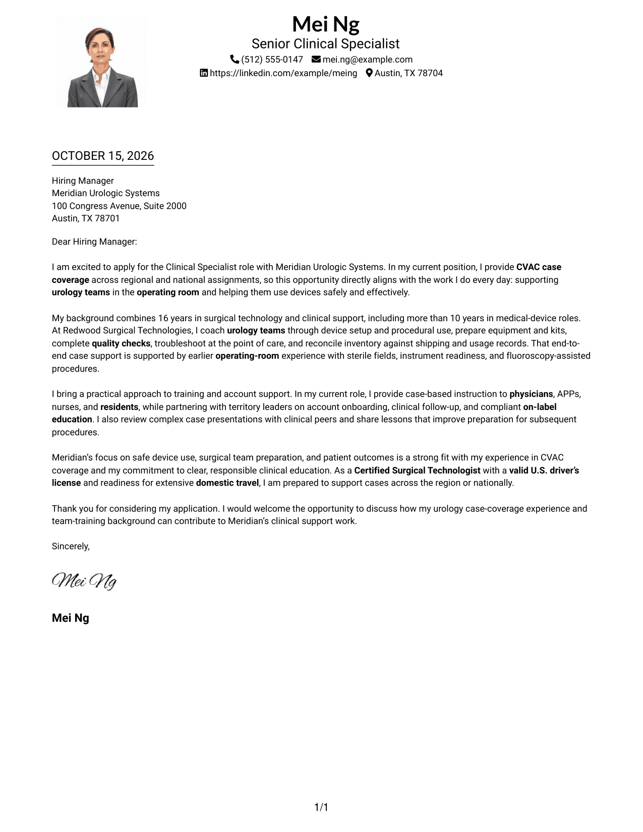 Cover letter example — page 1