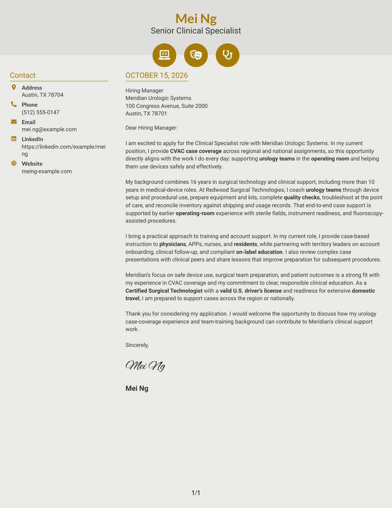 Cover letter example — page 1