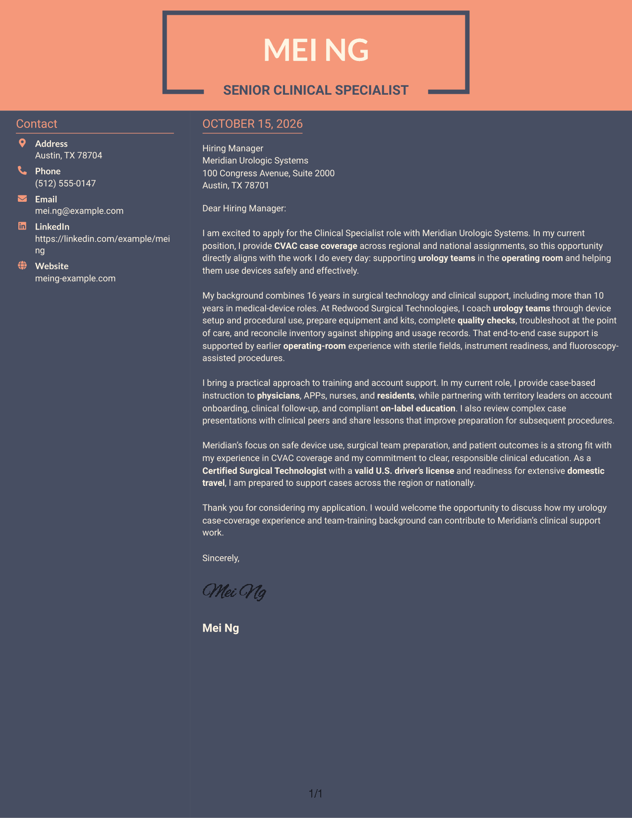 Cover letter example — page 1