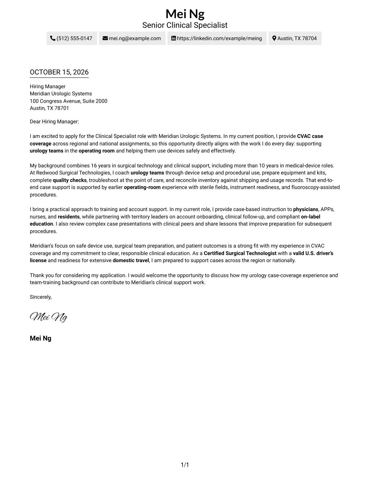 Cover letter example — page 1
