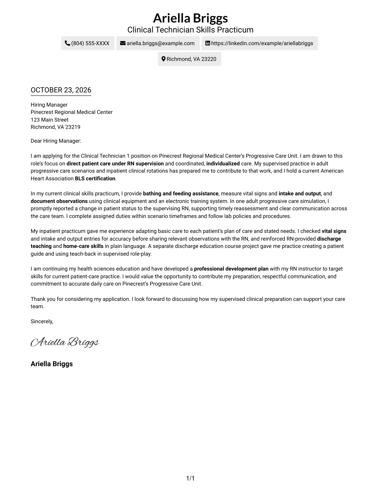 Cover letter example — page 1