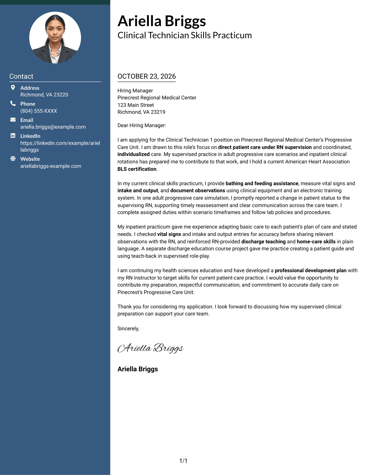 Cover letter example — page 1
