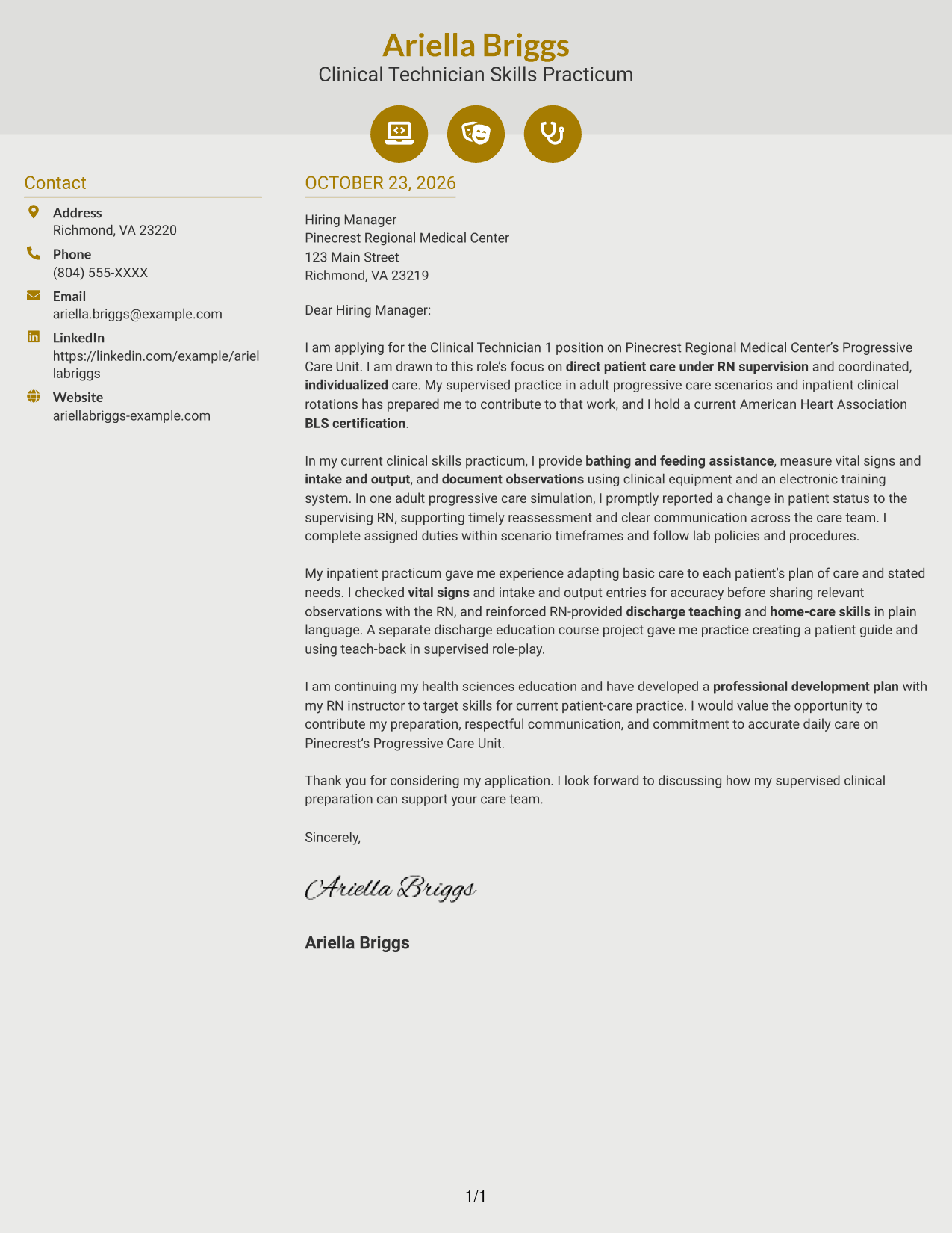 Cover letter example — page 1