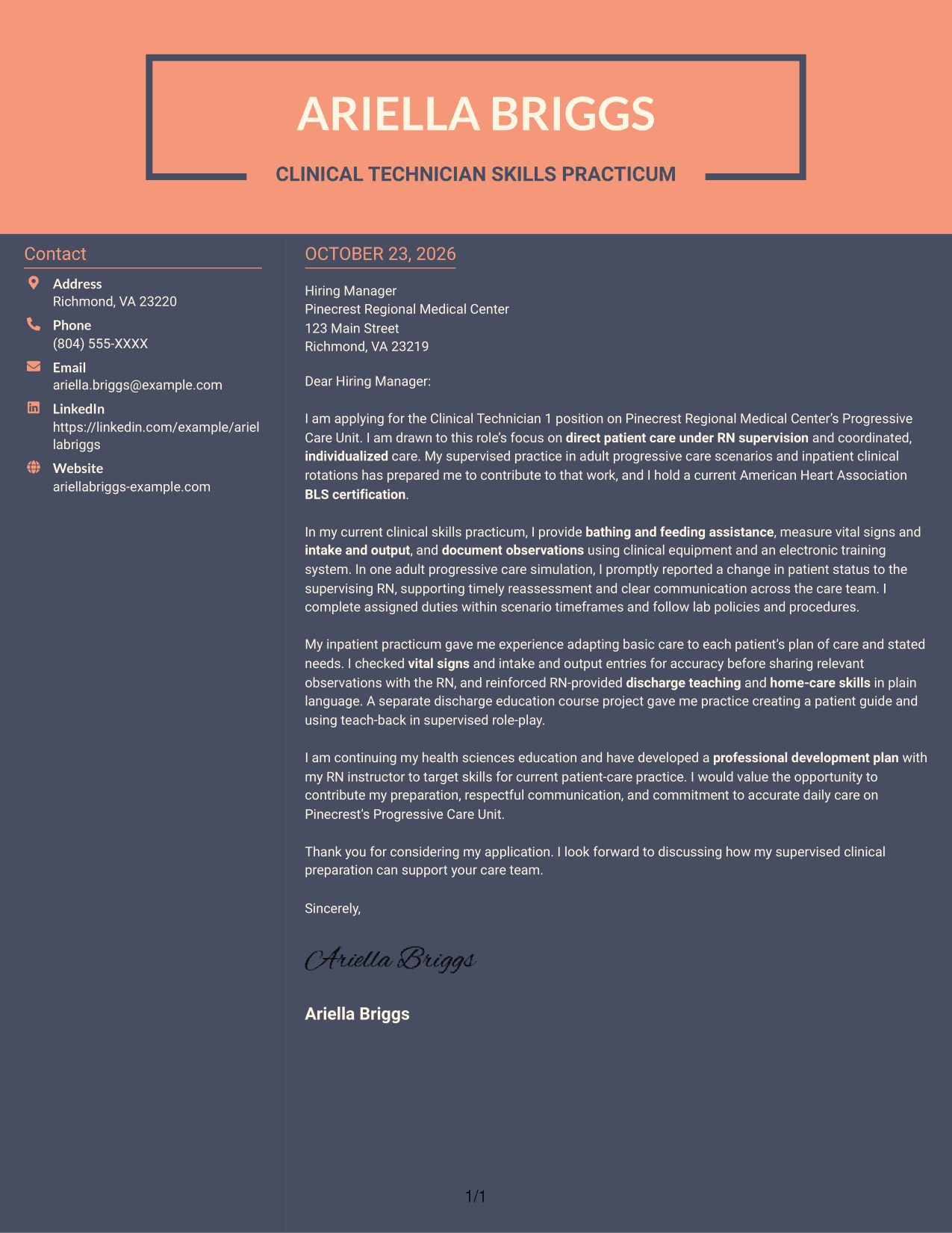 Cover letter example — page 1