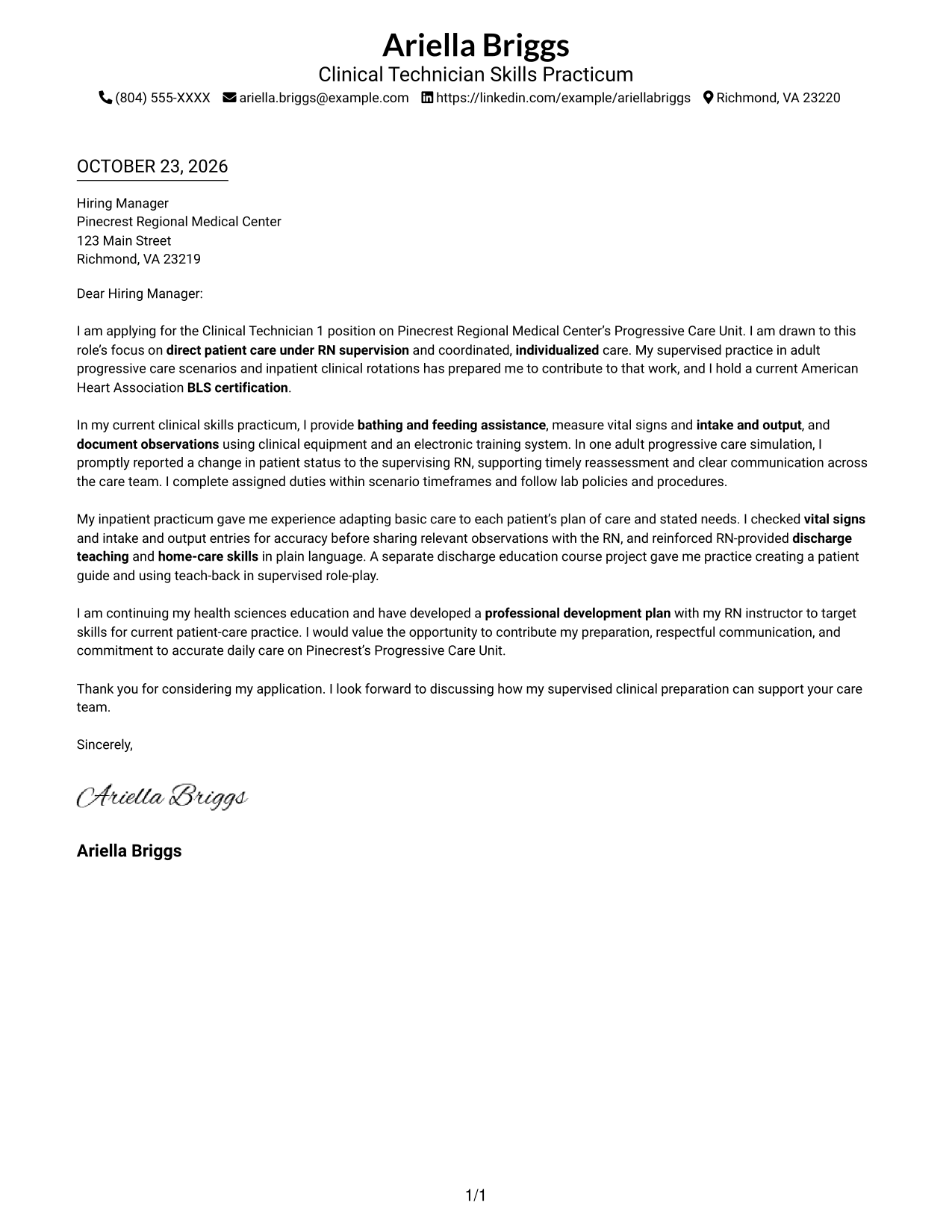 Cover letter example — page 1