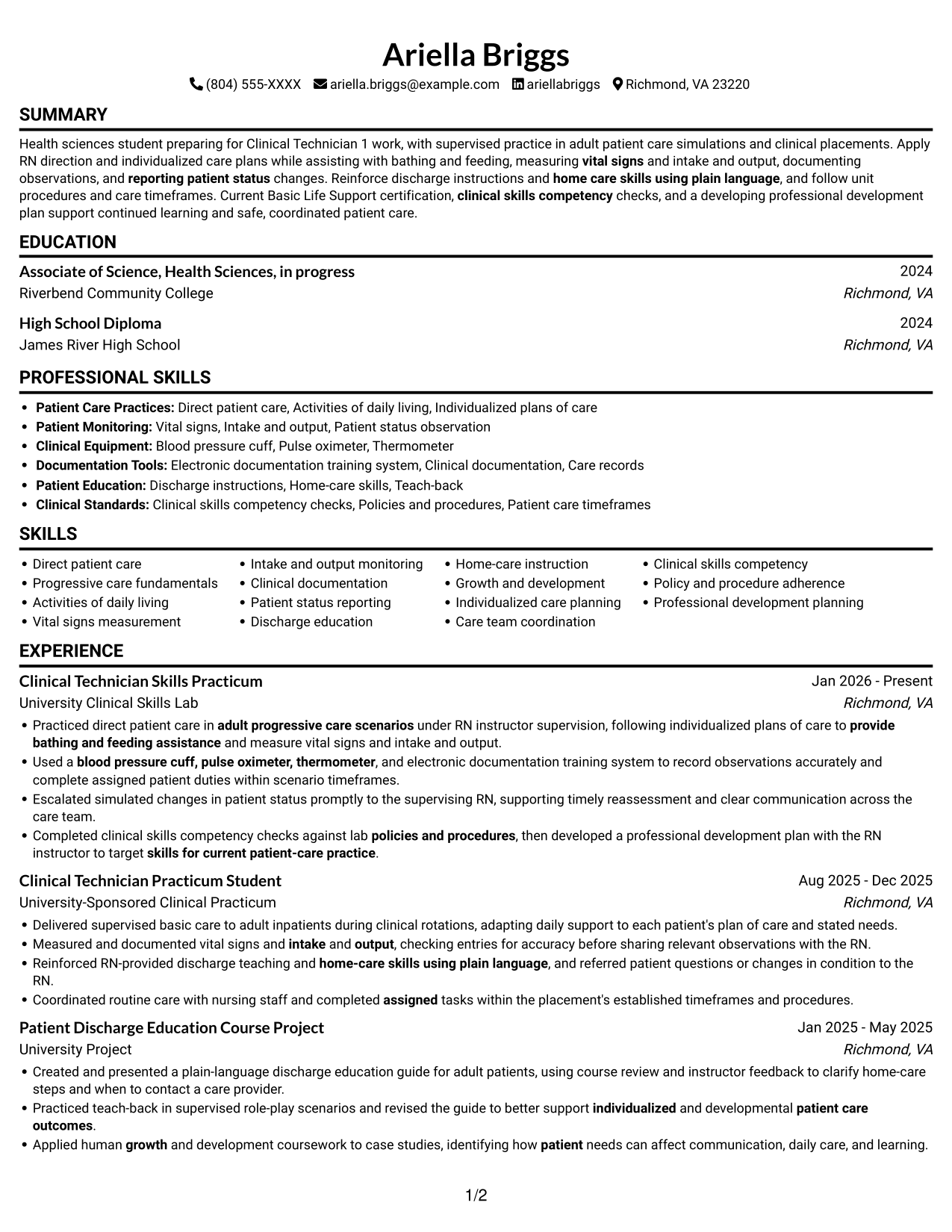 Resume example — page 1