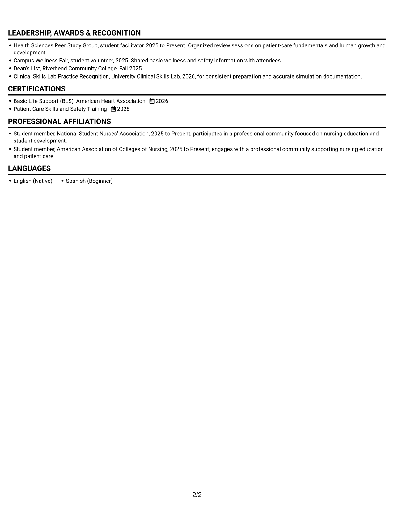 Resume example — page 2