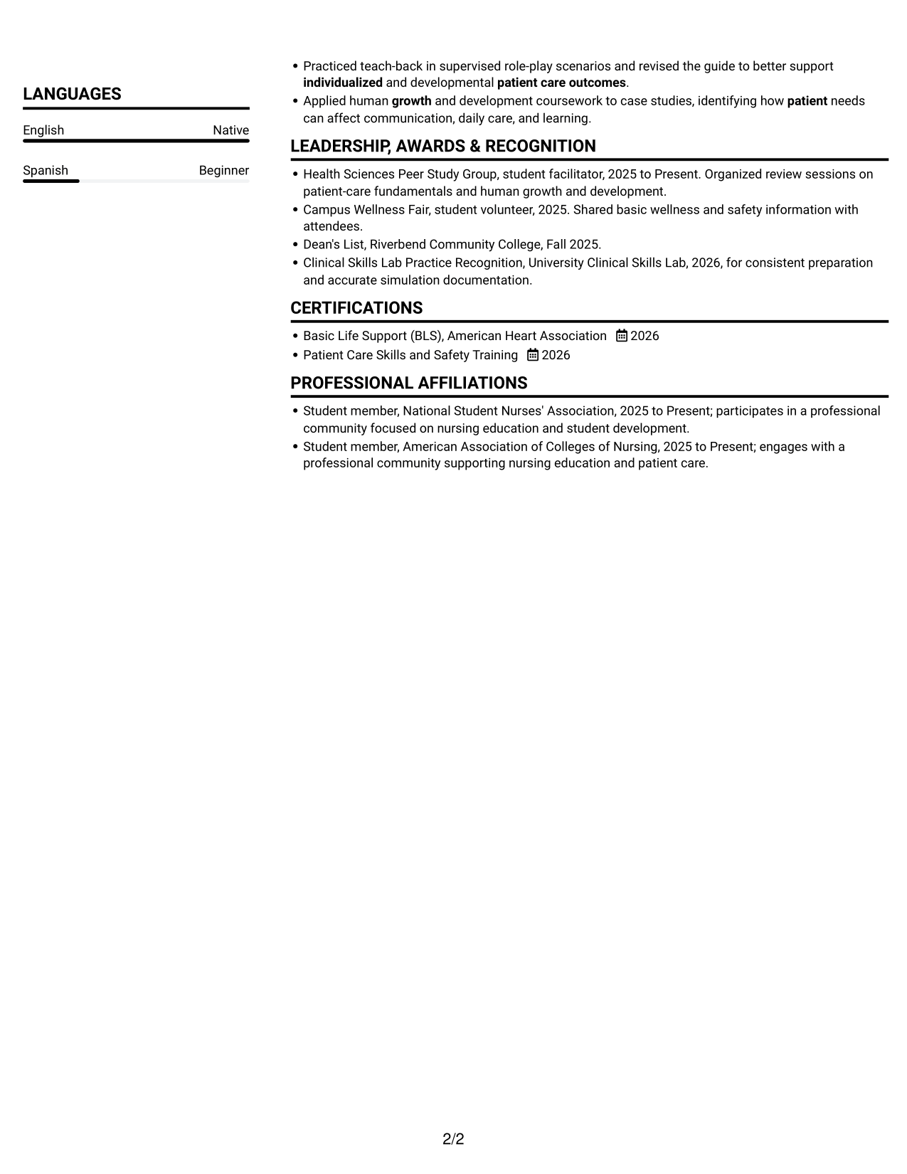 Resume example — page 2