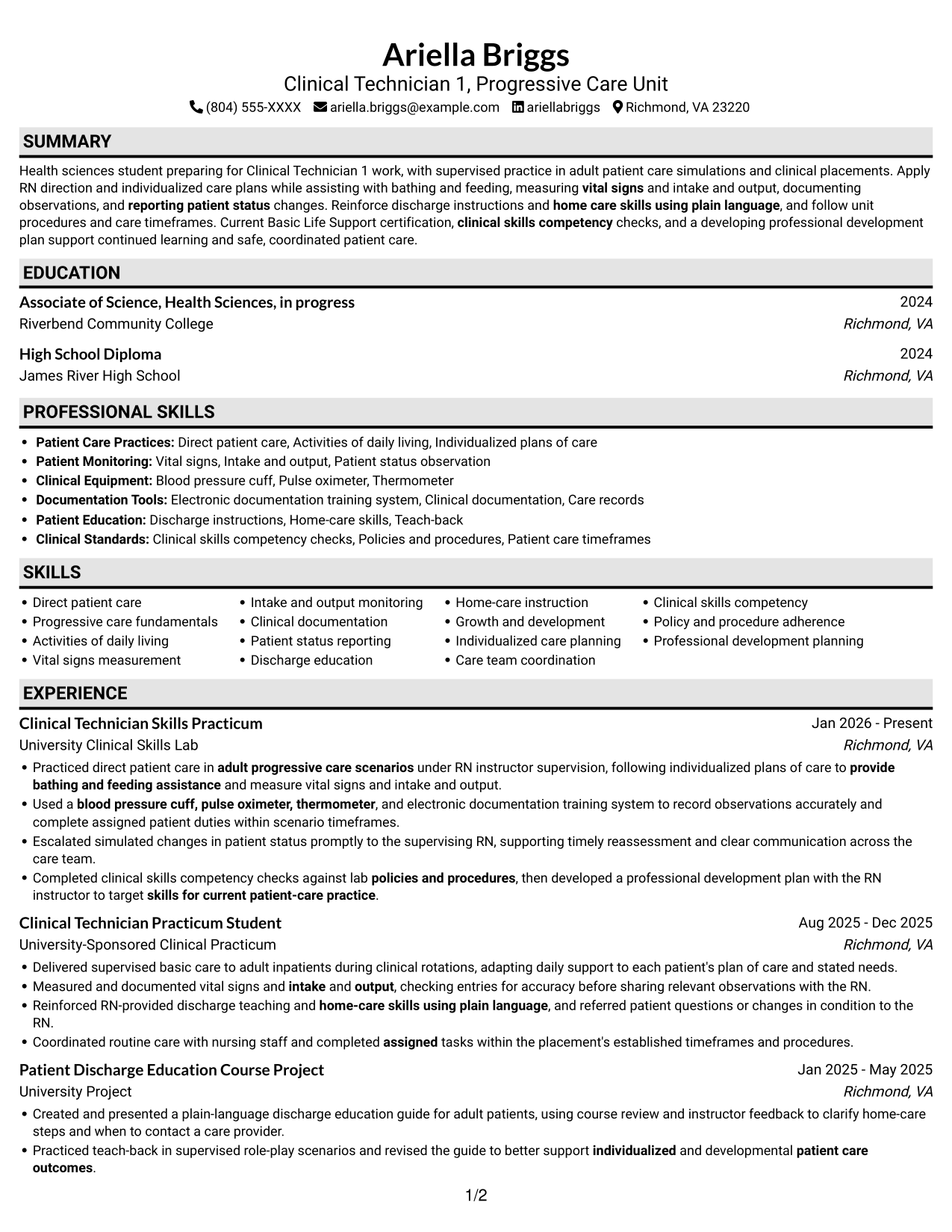 Resume example — page 1