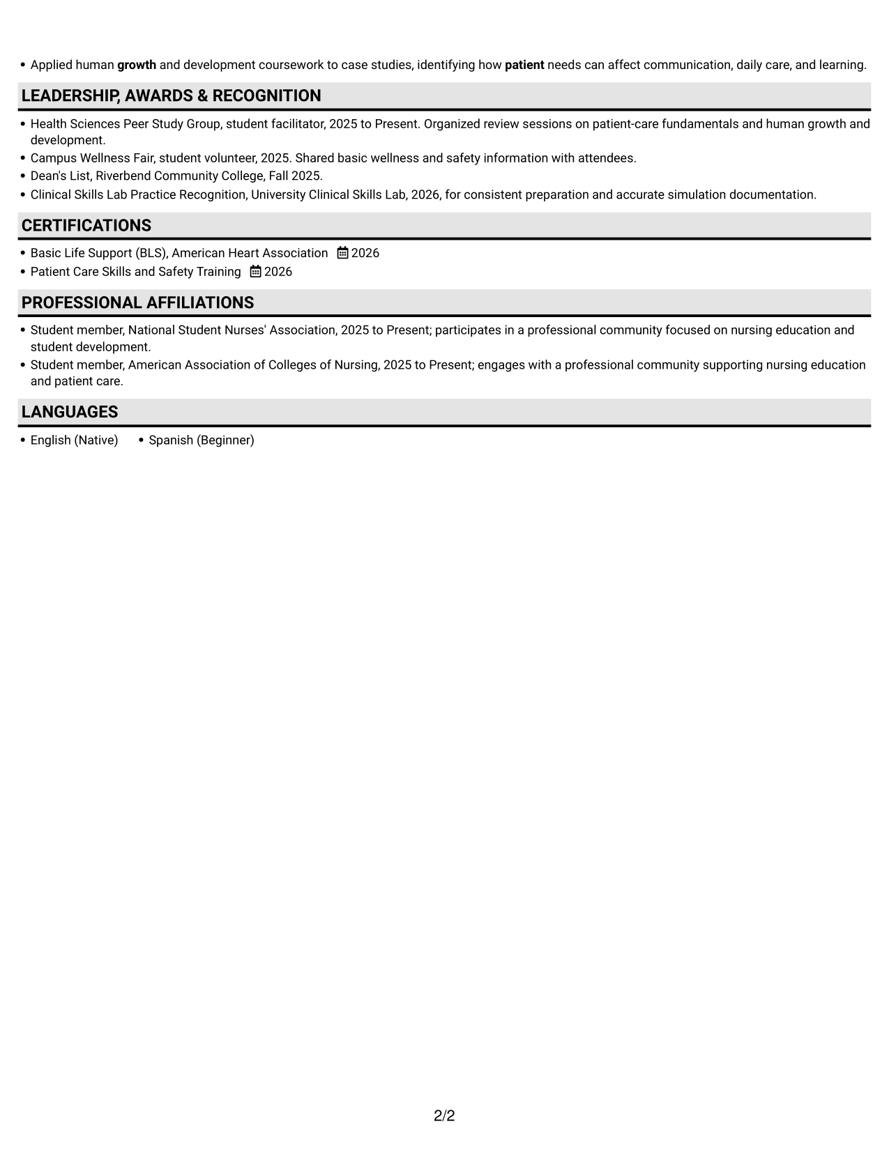 Resume example — page 2