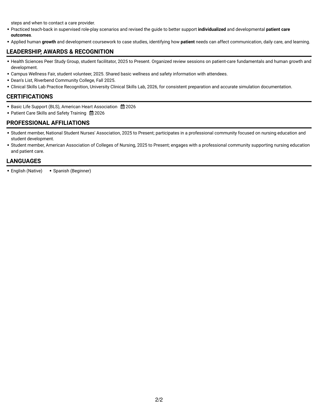 Resume example — page 2