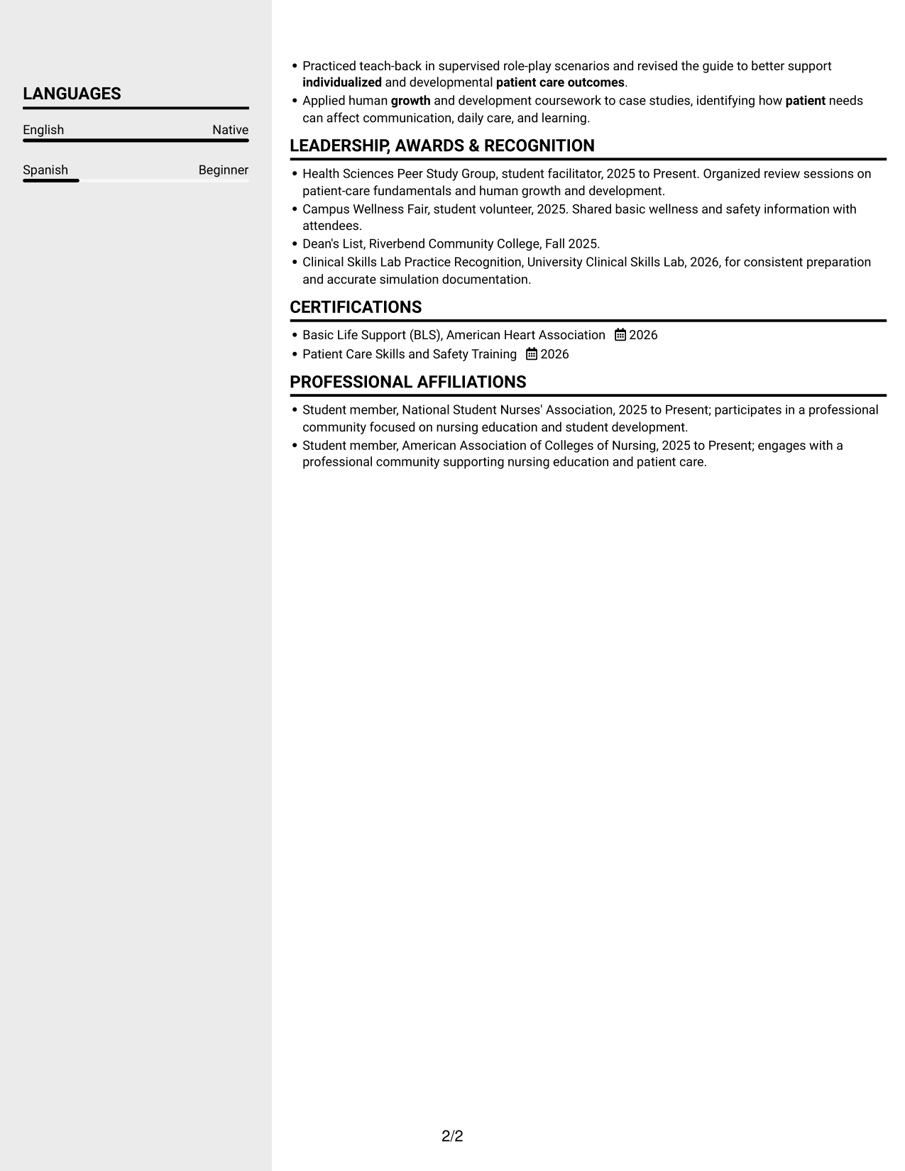Resume example — page 2