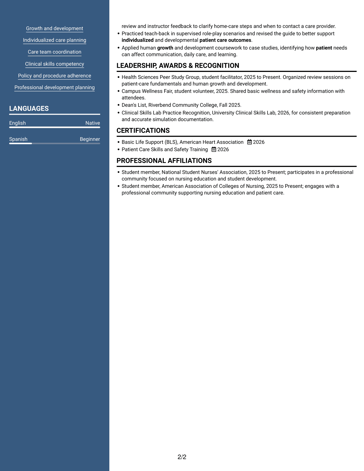 Resume example — page 2