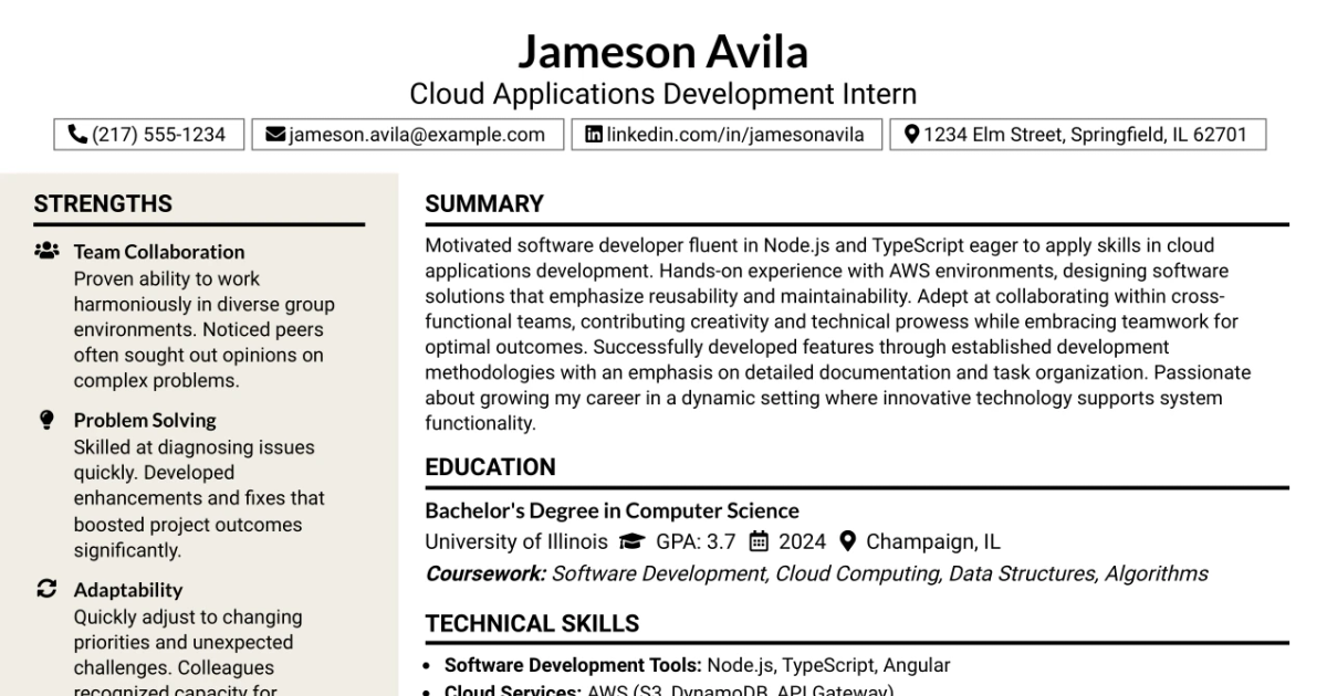 33 Cloud Applications Development Intern Resume Templates with Example 2026 (ATS-Optimized)