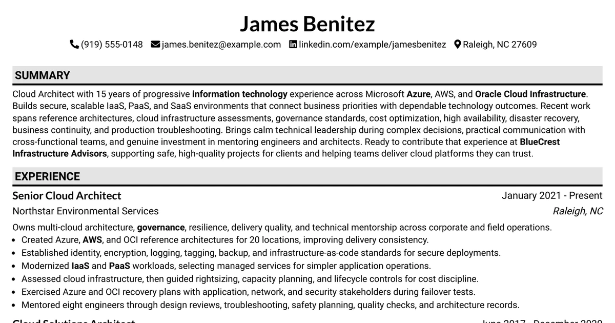 33 Cloud Architect Resume Templates with Example 2026 (ATS-Optimized)