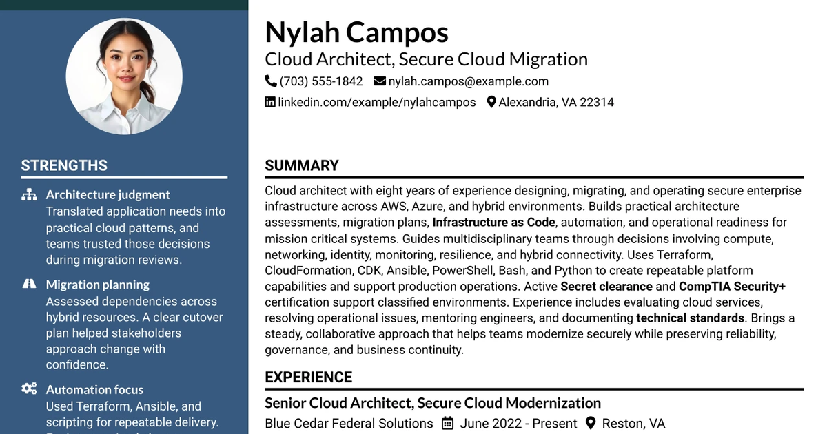 33 Cloud Architect - Secure Cloud Migration Resume Templates with Example 2026 (ATS-Optimized)