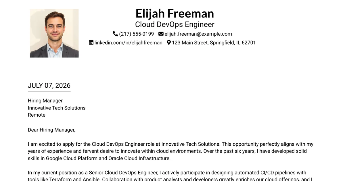 30+ Cloud DevOps Engineer Cover Letter Templates with Example 2026