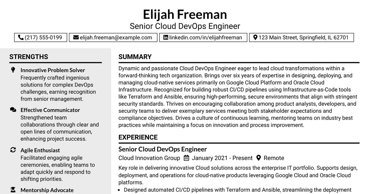 33 Cloud DevOps Engineer Resume Templates with Example 2026 (ATS-Optimized)