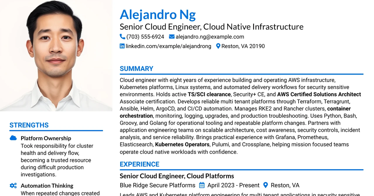 33 Cloud Engineer - Cloud Native Infrastructure Resume Templates with Example 2026 (ATS-Optimized)