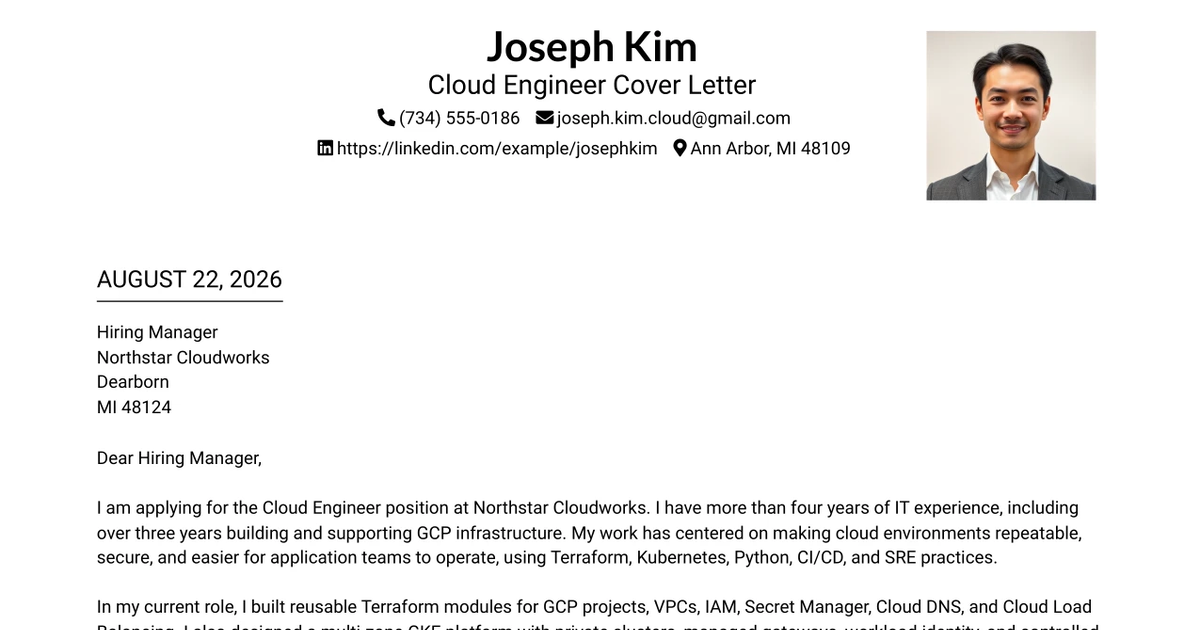30+ Cloud Engineer Cover Letter Templates with Example 2026