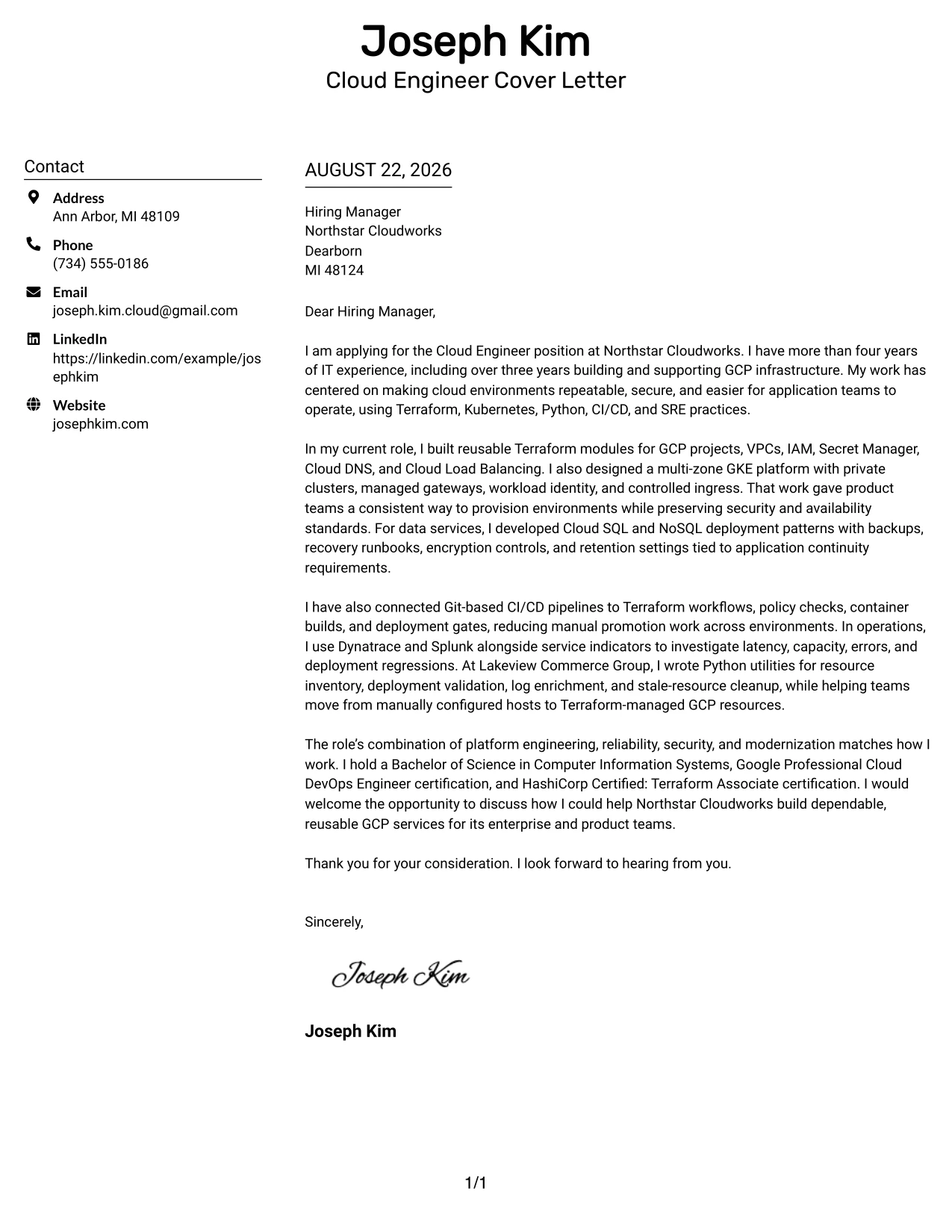 Resume Example Page 1