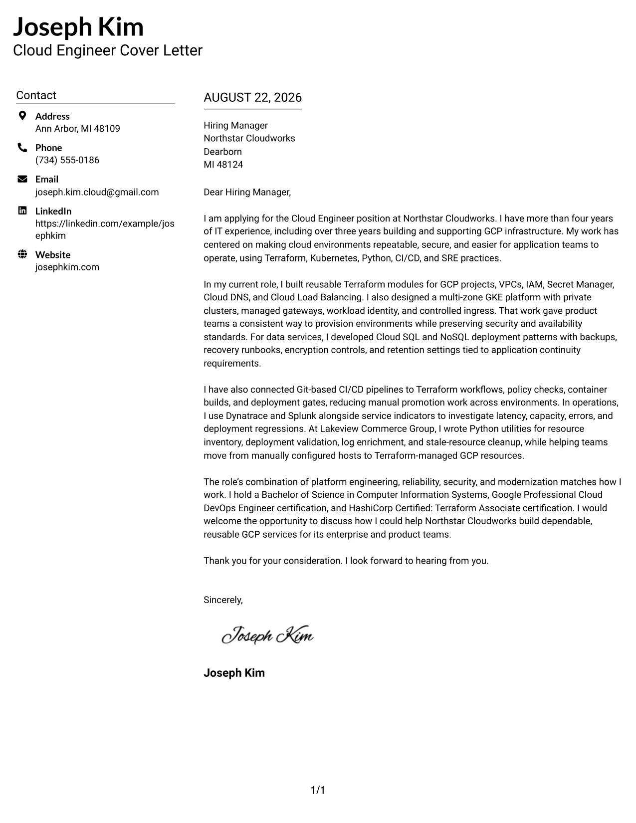 Resume Example Page 1