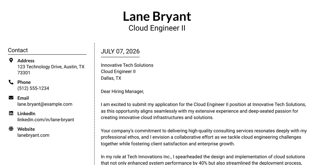 30+ Cloud Engineer II Cover Letter Templates with Example 2026