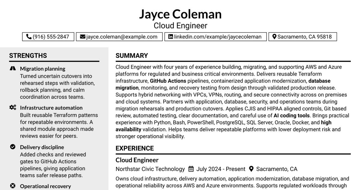 7 Cloud Engineer Resume Templates with Example