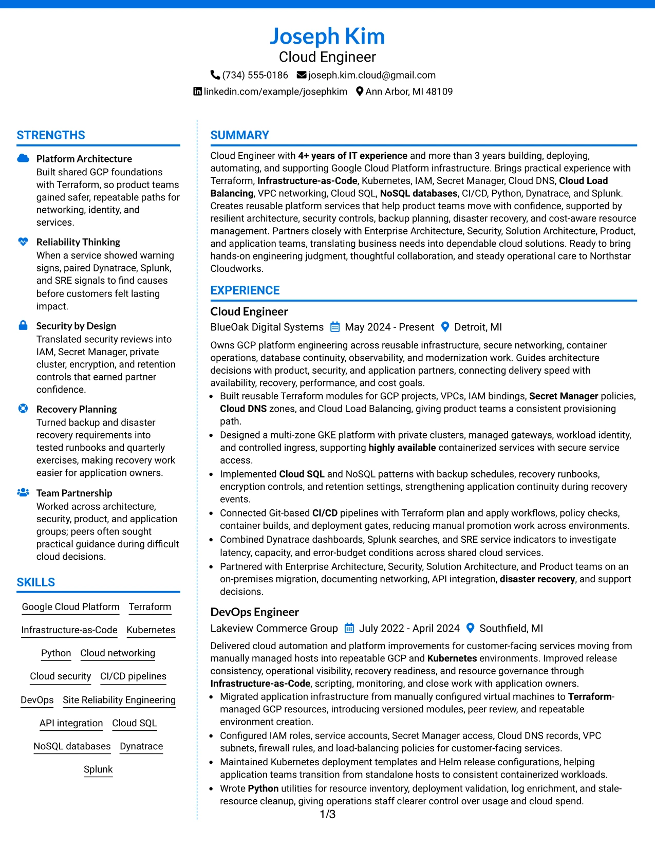 Resume Example Page 1