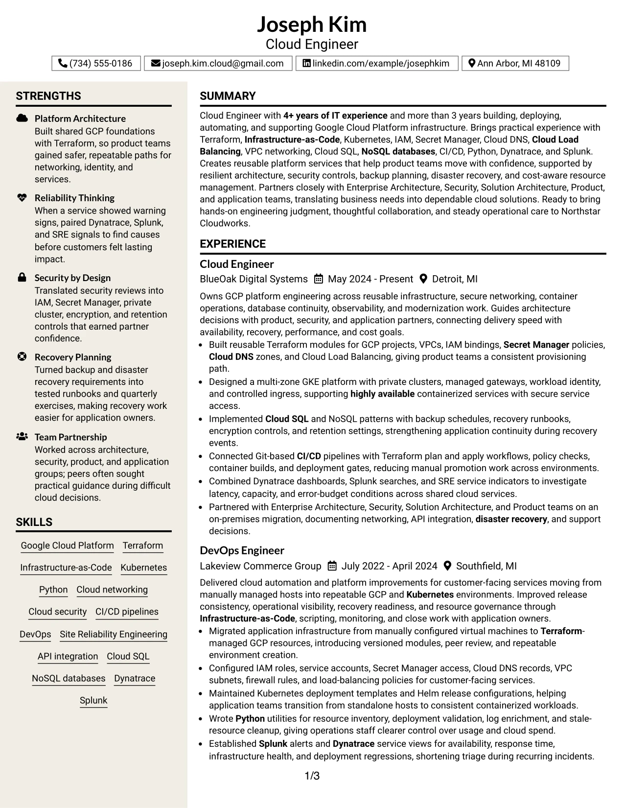 Resume Example Page 1