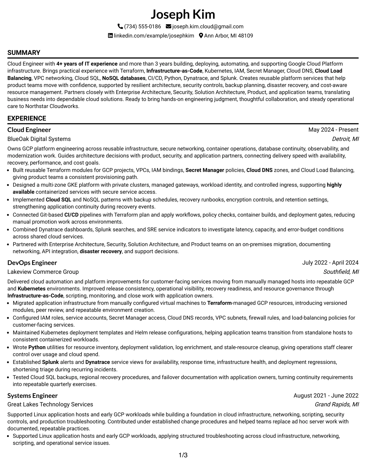 Resume Example Page 1