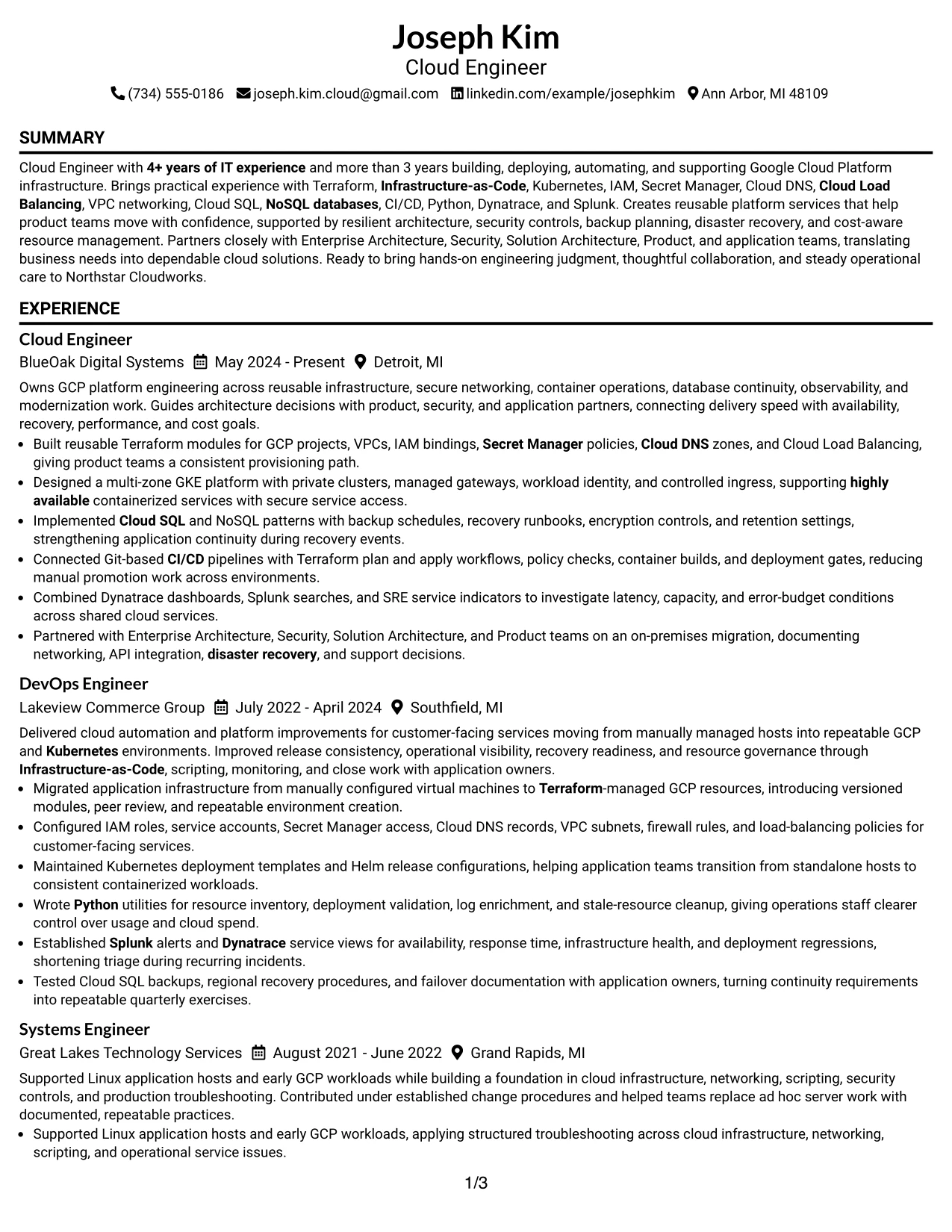 Resume Example Page 1
