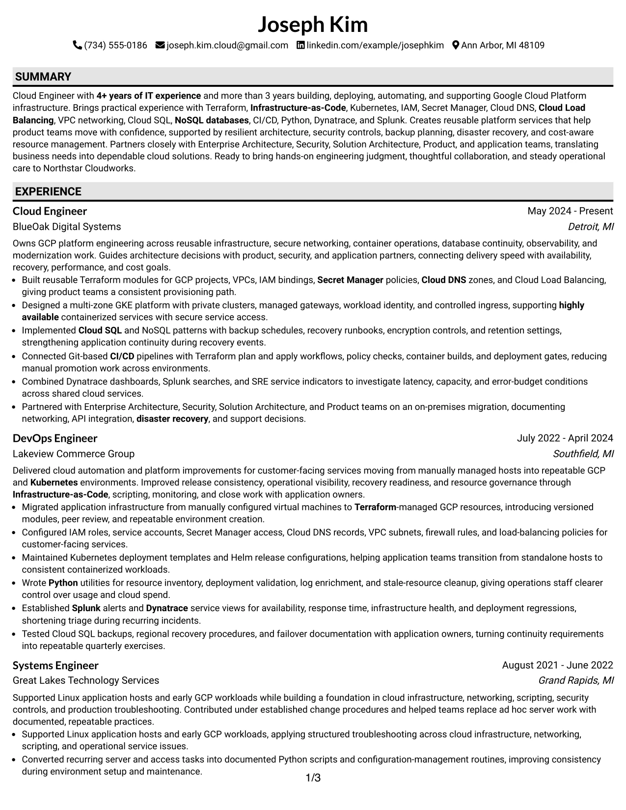 Resume Example Page 1