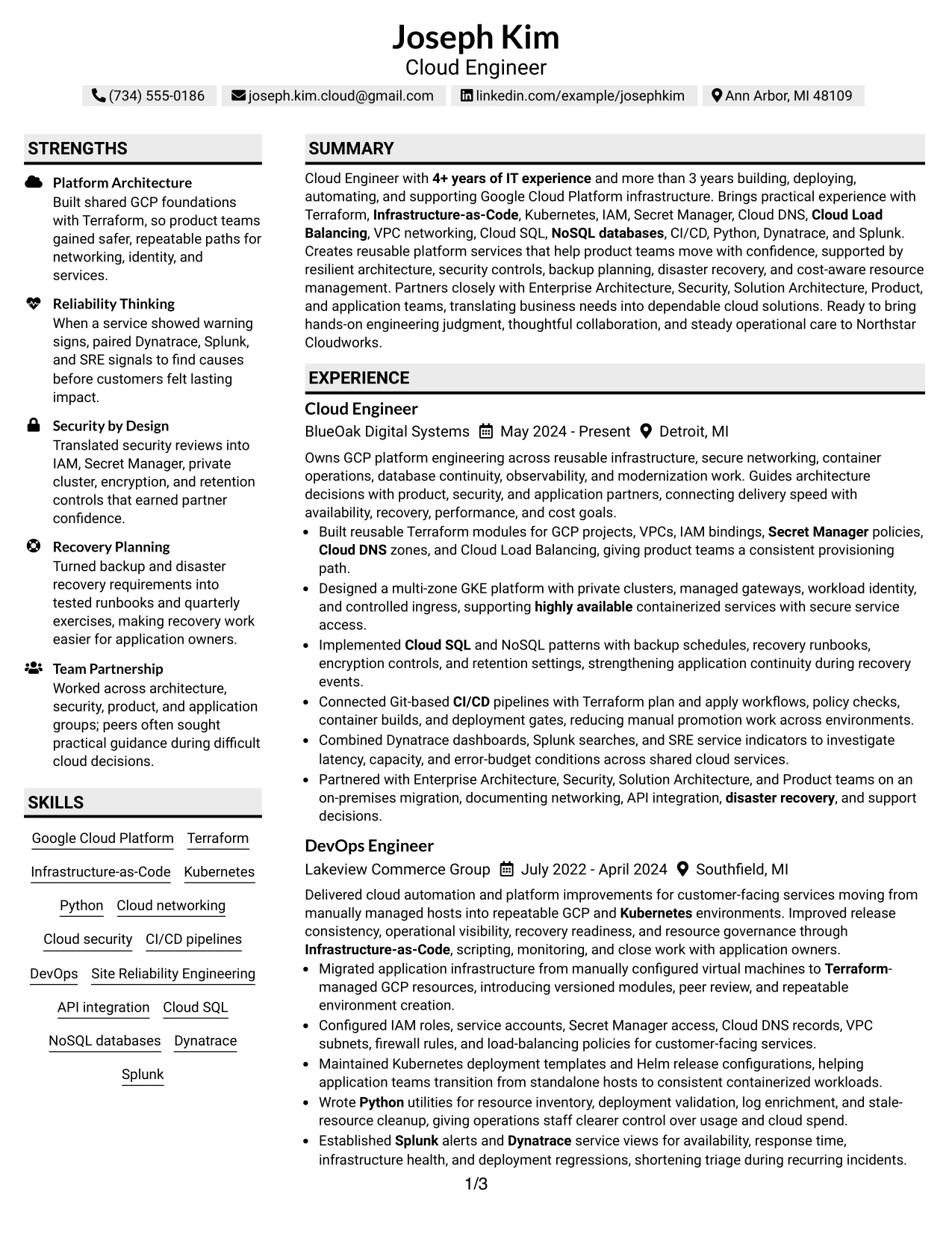 Resume Example Page 1