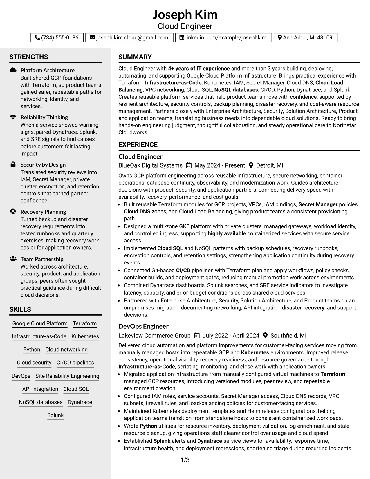 Resume Example Page 1