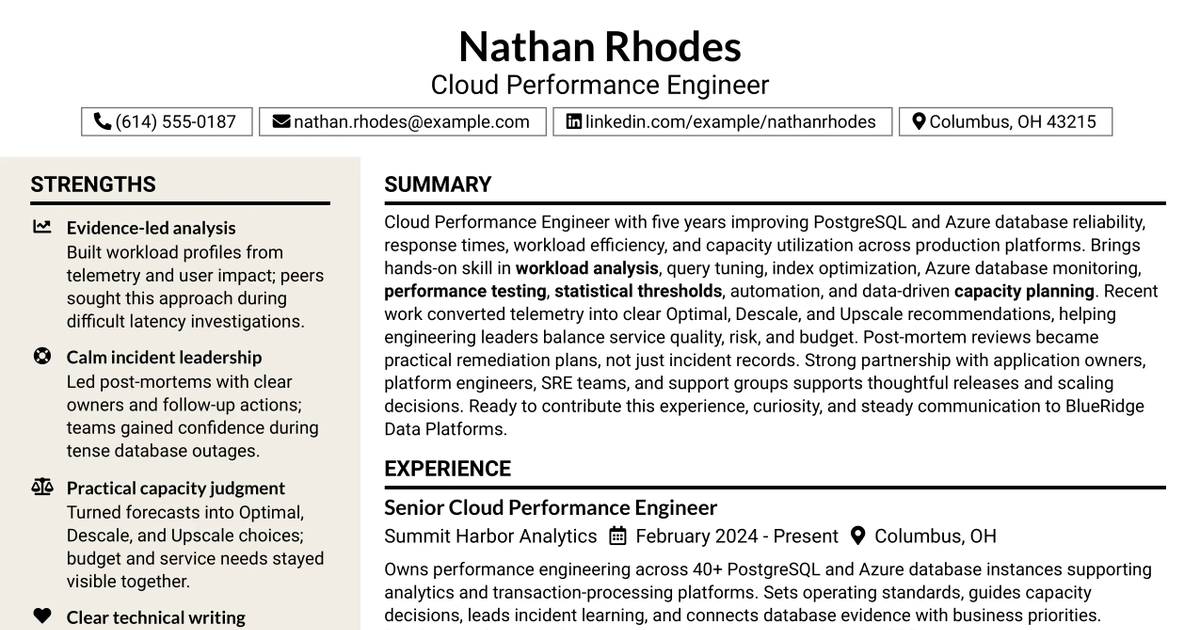 33 Cloud Performance Engineer Resume Templates with Example 2026 (ATS-Optimized)